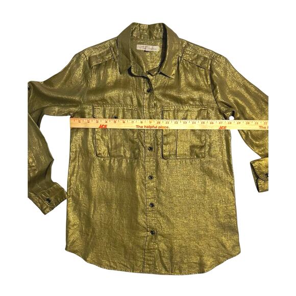 Banana Republic Heritage Collection Gold Linen Matte Button Roll Tab Sleeve XS - Picture 8 of 10